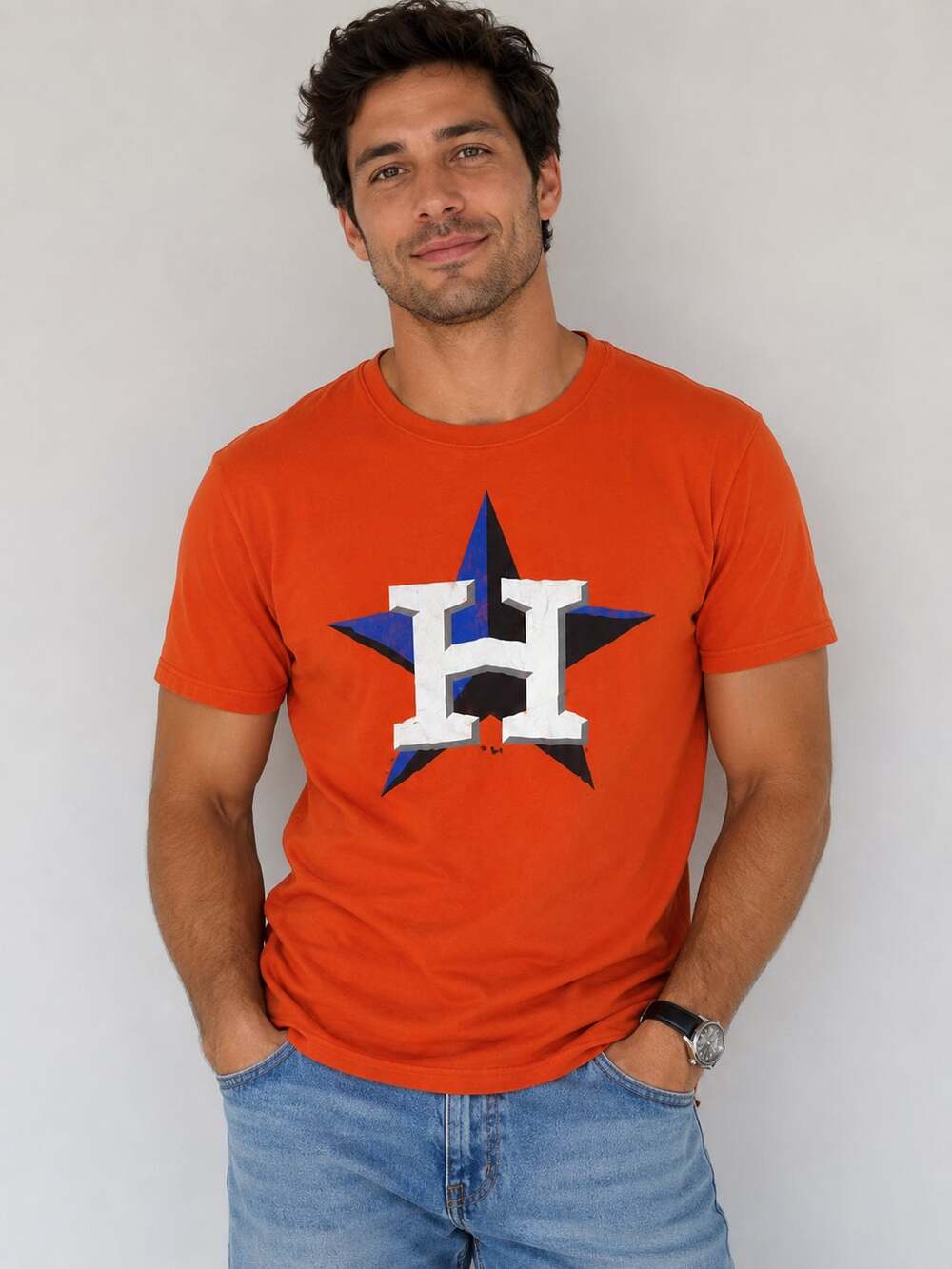 Houston Astros 47 Brand Mens Large Orange MLB Baseball Graphic T Shirt
